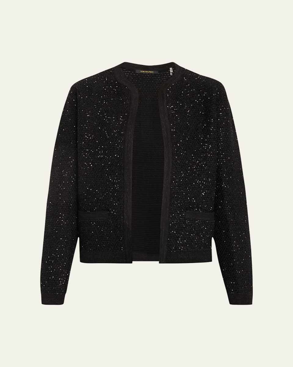 Penelope Open-Front Sequin Sweater